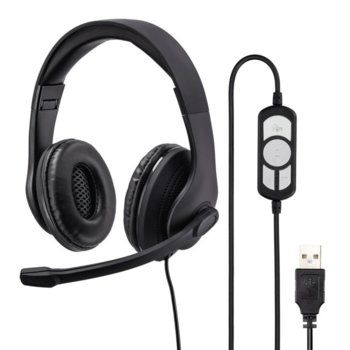 Слушалки Hama HS-USB300, микрофон, USB, черни | JAR Computers Hama HS-USB300