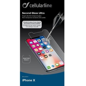 CellularLine стъкло за iPhone X, Черно
