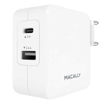 Macally 24W USB-C USB-A Wall Charger + cable
