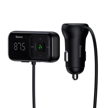 FM трансмитер за кола Baseus CCTM-E01, с LED дисплей, Bluetooth, слот за MicroSD карта, 3.5мм жак, 2 x USB | JAR Computers FM трансмитер за кола Baseus CCTM-E01