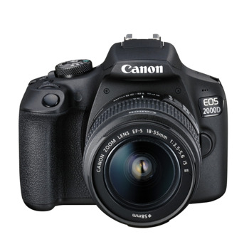 Фотоапарат Canon EOS 2000D(черен) в комплект с обектив EF-s 18-55mm f/3.5-5.6 IS II и подарък чанта Canon Holster HL100, 24.1 MPix, 3.0"(7.62cm) TFT дисплей, Wi-Fi, NFC, SD/SDHC/SDXC слот, USB, HDMI Mini(Type-C) image