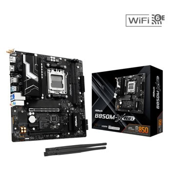 Дънна платка ASRock B850M-X WIFI, B850, AM5, DDR5, PCI-E 4.0 (DP&HDMI), 4x SATA 6Gb/s, 2x M.2 slots, 1x USB 3.2 Gen1 Type-C, 3x USB 3.2 Gen1 Type-A, Wi-Fi 6E, Bluetooth 5.2, 2.5GbE LAN, Micro ATX | JAR Computers ASROCK B850M-X WIFI