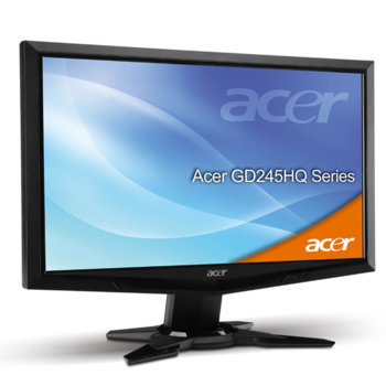 Монитор 23.6" (59.94 cm) Acer GD245HQBID 120Hz 3D монитор FULL HD 2ms 80 000:1 300cd/m2, HDMI & DVI, черен, 2г. | JAR Computers Acer GD245HQBID 120Hz 3D монитор