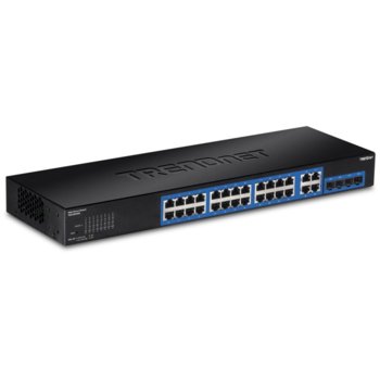 Суич TRENDnet TEG-284WS, 1000Mbps, 24х 10/100/1000Mbps RJ45 + 4 SFP порта | JAR Computers TRENDnet TEG-284WS 28Port Gigabit Web Smart Switch