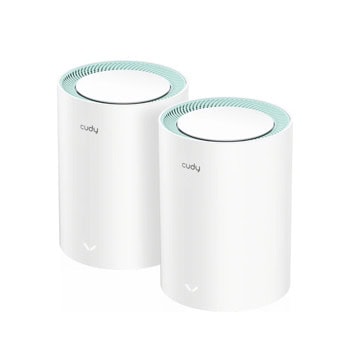 Мрежеста система Cudy M1500-2-pack, 1500 Mbps, 2.4GHz (300Mbps)/ 5GHz (1201Mbps), Wireless AX, 1x 10/100/1000Mbps WAN, 2x 10/100/1000Mbps LAN, 2 вътрешни антени | JAR Computers Cudy M1500-2-pack