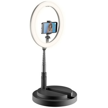 Стойка за селфи Cellularline Selfie Ring Compact, Bluetooth, 3 режима на осветление, черен | JAR Computers Cellularline Selfie Ring Compact IT8742