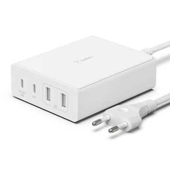 Зарядно устройство Belkin Boost Charge Pro 4-Port GaN Charger, от контакт към 2x USB-A(ж)/2x USB-C(ж), 108W, бяло | JAR Computers Belkin Boost Charge Pro 4-Port GaN Charger