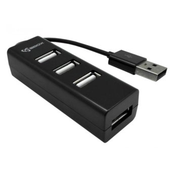 USB Hub SBOX H-204, 4 порта, от USB Type-A към 4x USB 2.0 Type-A, 480 Mbps, черен | JAR Computers SBOX H-204