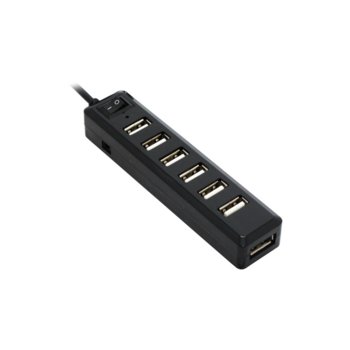 USB Хъб 12054, 7x ports 2.0, черен, бутон on/off image