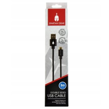 Кабел Spartan Gear (50390), от USB A(м) към USB micro B(м), 3m, черен | JAR Computers Spartan Gear USB to microUSB 3m 50390