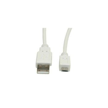 Кабел ROLINE 11.99.8752, USB A(м) към USB Micro B(м), 1.8m, бял | JAR Computers ROLINE 11.99.8752 USB A(м) към USB Micro B(м) 1.8m