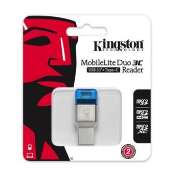 Четец за карти Kingston MobileLite Duo 3C, USB 3.1/Type-C, microSD/SDHC/SDXC, сребрист image