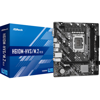 Дънна платка ASRock H610M-HVS/M.2 R2.0, H610, LGA 1700, DDR4, PCI-E 4.0 (HDMI&VGA), 4x SATA 6Gb/s, 1x M.2, 2x USB 3.2 Gen1, mATX | JAR Computers ASROCK H610M-HVS/M.2 R2.0 90-MXBJJ0-A0UAYZ