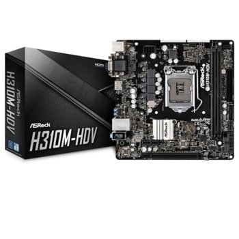 Дънна платка AsRock, H310M-HDV, H310, LGA1151, 2 x DDR4, PCI E (1x DVI-D/1x HDMI, 4x USB 2.0/ 2x USB 3.1 Gen), ATX | JAR Computers AsRock H310M-HDV