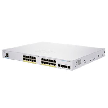 Суич Cisco CBS350-24P-4X-EU, 24 порта, 24x 10/100/1000 Mbps, 24x PoE+, 4x SFP+ | JAR Computers Cisco CBS350-24P-4X-EU