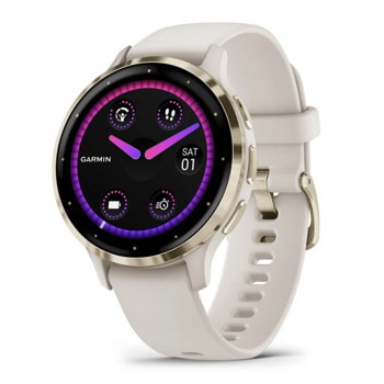 Смарт часовник Garmin Venu 3S, 1.2" (3.04cm) AMOLED дисплей, до 10 дни време на работа, 5ATM, Bluetooth, ANT+, Wi-Fi, GPS, пулсомер, следене на съня, златист безел с бежов корпус | JAR Computers Garmin Venu 3S Soft Gold with Ivory 010-02785-04