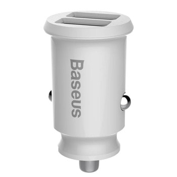 Зарядно за кола Baseus Grain, от автомобилна запалка към 2x USB A(ж), 5V, 3.1A, бяло image