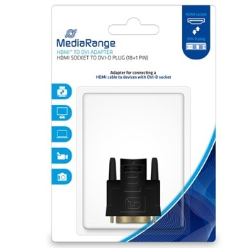 Преходник MediaRange MRCS170, от HDMI (ж) към DVI-D (м), черен, позлатени конектори | JAR Computers MediaRange MRCS170