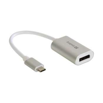 Адаптер Sandberg 136-19, от USB 3.1 Type C(м) към Display Port(ж), до 4K резолюция, алуминиев корпус, бял | JAR Computers Sandberg USB 3.1 Type C(м) към Display Port(ж)