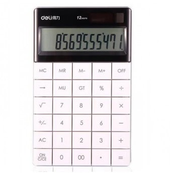 Калкулатор Deli Touch E1589, 12 разряден дисплей, настолен, двойно захранване, Memory, Mark Up (MU), Grand Total (GT), %, бутон за бърза корекция, корен квадратен, бял | JAR Computers Deli Touch E1589