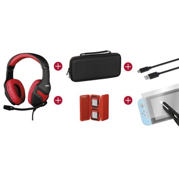 Комплект Konix KX-GH-NMS-P5, слушалки, защитно фолио, калъф, кутия за игри и кабел за Nintendo Switch | JAR Computers Комплект Konix KX-GH-NMS-P5 за Nintendo Switch