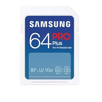 Карта памет 64GB SDXC, Samsung Pro Plus, U3, V30, скорост на четене 180MB/s, скорост на запис 130MB/s | JAR Computers Карта памет Samsung 64GB Pro Plus