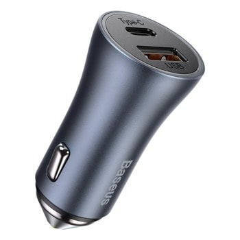Зарядно за кола Baseus Golden Contactor Pro, от автомобилна запалка към USB C(ж) / USB A(ж), 12V, 1.5A, сиво | JAR Computers Baseus Golden Contactor Pro TZCCJD-0G
