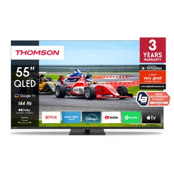 Телевизор Thomson 55QG7C14, 55" (139.7cm) 4K/UHD QLED Smart TV, HDR10, 144Hz, Dolby Vision, Dolby Atmos, DVB-T2/C/S2, Wi-Fi, Bluetooth, LAN, 4x HDMI, 3x USB | JAR Computers Thomson 55QG7C14