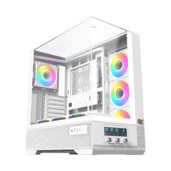 Кутия Xigmatek Vision Arctic, EATX/ATX/mATX/Mini-ITX, LCD дисплей, 1x USB 3.1 Type-C, 3x 120mm ARGB вентилатора, с прозорец, бяла, без захранване | JAR Computers Кутия Xigmatek Vision Arctic бяла