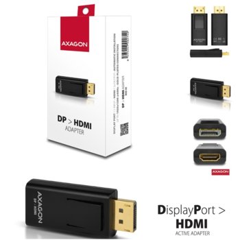Преходник AXAGON RVD-HI, от DisplayPort(м) към HDMI(ж), черен | JAR Computers AXAGON RVD-HI