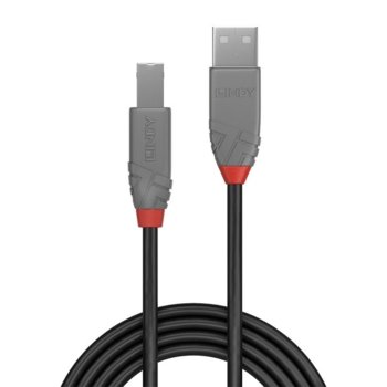 Кабел Lindy Anthra Line, от USB Type-A 2.0 (м) към USB Type-B 2.0 (м), 0.5 м, черен | JAR Computers USB A 2.0 (м) към USB B 2.0 (м) 0.5 м LNY-36671