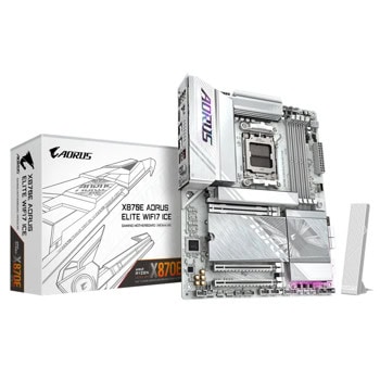 Дънна платка Gigabyte X870E AORUS ELITE WIFI7 ICE, X870E, AM5, DDR5, PCI-E 5.0 (HDMI&USB4), 4x SATA 6Gb/s, 4x M.2, 2x USB4, 2.5GbE LAN, Wi-Fi 7, Bluetooth 5.4, ATX | JAR Computers Gigabyte X870E AORUS ELITE WIFI7 ICE