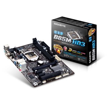 Дънна платка Gigabyte B85M-HD3, B85, LGA1150, DDR3, PCI-E (HDMI&DVI), 4x SATA 6Gb/s, 2x USB 3.0, microATX | JAR Computers Gigabyte B85M-HD3