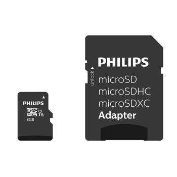 Карта памет 8GB microSDHC с адаптер, Philips FM08MP45B/00, Class 10 U1 V10, скорост на четене до 80MB/s | JAR Computers Philips FM08MP45B/00