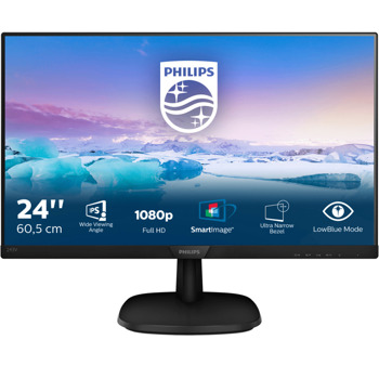 Монитор Philips 243V7QDSB, 23.8" (60.45 cm) IPS панел, 75Hz, Full HD, 4ms, 10 000 000:1, 250 cd/m2, HDMI, DVI-D, VGA | JAR Computers Монитор PHILIPS 243V7QDSB