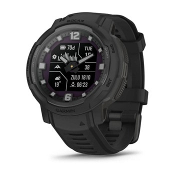 Смарт часовник Garmin Instinct Crossover Solar, Tactical Edition, хибриден, MIP дисплей, 23 x 23 mm (0,9" x 0,9"), до 28 дни време за работа, слънчево зареждане, 64 MB Flash памет, GPS, пулсомер, Bluetooth, крачкомер, черен | JAR Computers смарт часовник garmin instinct 010-02730-00