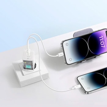 baseus gan5 pro fast dual usb-c 40w бял