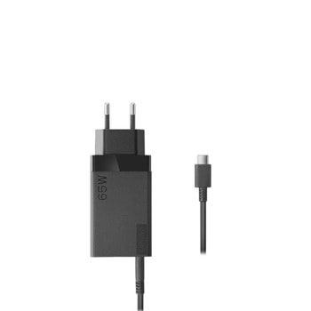 Зарядно устройство Lenovo 65W USB-C AC Travel Adapter (EU)(A), от контакт към USB Type C (м), 65W/1.2 А, черно | JAR Computers Lenovo 65W USB-C AC Travel Adapter (EU) (A)