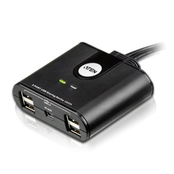 USB хъб Aten US224, 4 порта, от 2x USB Type A към 4x USB 2.0 Type-A, LED индикация, черен | JAR Computers ATEN US224 2-Port USB Peripheral Sharing Device