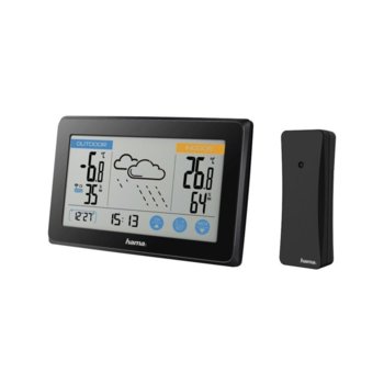 Електронна метеостанция Hama Touch, термометър, часовник, дата, измерване на влажност, хигрометър, прогноза за време, черна image