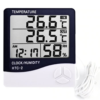 Електронна метеостанция HTC-2, цифров дисплей, влагомер, термометър, часовник, календар, бяла | JAR Computers Термометър + Влагометър HTC-2 04891