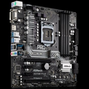 Дънна платка ASRock H270M Pro4, H270, LGA1151, DDR4, PCI-E (HDMI&DVI&VGA)(CFX), 6x SATA 6Gb/s, 2x Ultra M.2 Socket, 1x USB 3.0 (Type-C), micro ATX | JAR Computers ASRock H270M Pro4