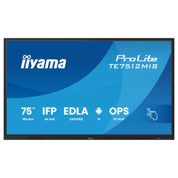 Интерактивен дисплей IIYAMA TE7512MIS-B4AG, 75" (190.5 cm) 4K/UHD VA сензорен дисплей, DisplayPort, HDMI, VGA, USB, USB-C, RS232, Wi-Fi, Bluetooth, LAN | JAR Computers IIYAMA TE7512MIS-B4AG