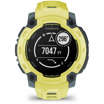 Смарт часовник Garmin Instinct E - 45mm Electric Lime, дизайн с два прозореца, 0.9" x 0.9" (2.2 cm) MIP дисплей, Bluetooth, ANT+, GPS, 128MB вградена памет, мониторинг на съня, компас, 10ATM, до 16 дни време На работа, жълт | JAR Computers Garmin Instinct E - 45 мм Electric Lime