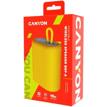 Тонколона Canyon BSP-4, 1.0, 5W, безжична, Bluetooth, до 4 часа време на работа, жълта | JAR Computers Canyon Portable wireless speaker BSP-4 CNE-CBTSP4Y