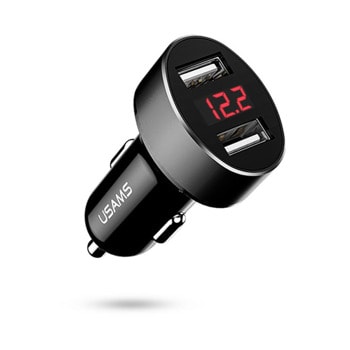 Зарядно за кола Usams CC45GC02, от авт. запалка към 2x USB A (ж), черно | JAR Computers Usams C1 CC45GC01 2.1A, Digital Display, черно