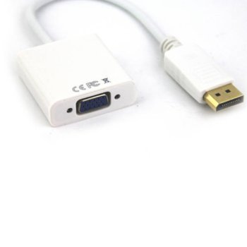 Преходник VCom, от DisplayPort(м) към VGA(ж), бял | JAR Computers VCom DisplayPort(м) към VGA(ж) CG603