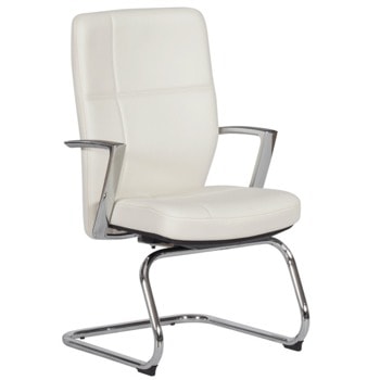 Посетителски стол Carmen Siena, до 130кг, естествена кожа, лумбална опора, бял image