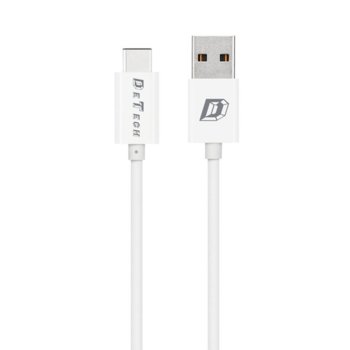Кабел DeTech, USB Type-C(м), 1.0m, Бял, 10бр.