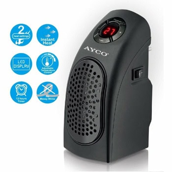 Вентилаторна печка Ayco AHH-400, за баня, 2000W, 3 степени на мощност, таймер, черна | JAR Computers Ayco AHH-400